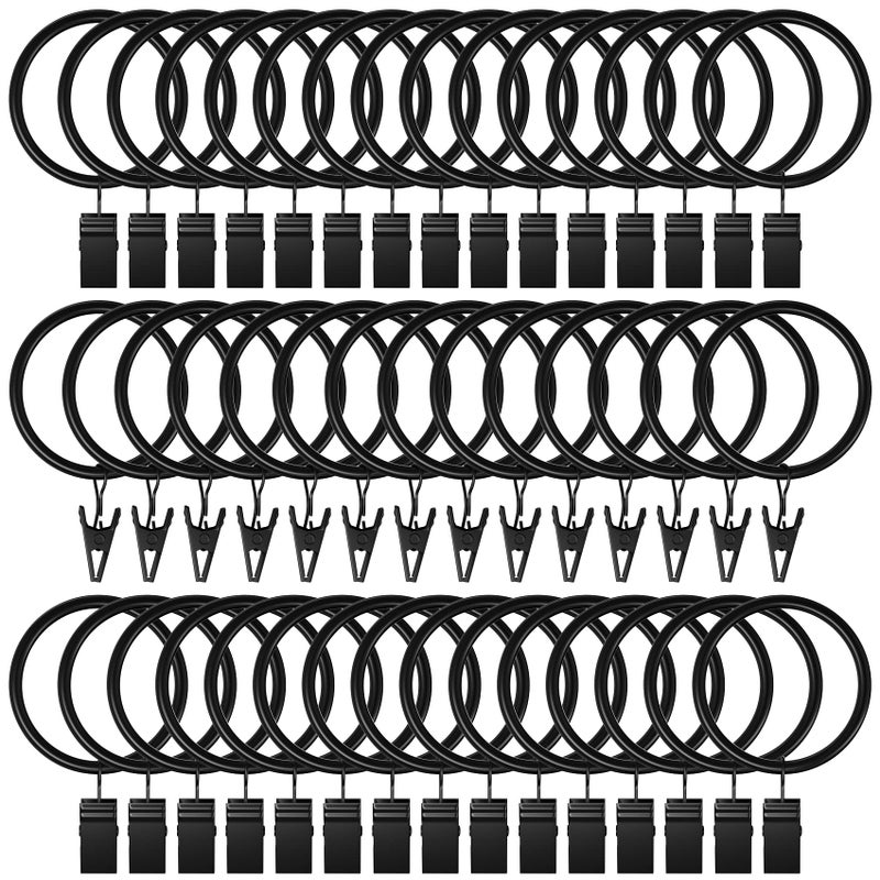 Lansian 72 Pack Curtain Rings with Clips Hooks 1.26 inch Rustproof Matte Metal Stainless Steel Drapery Rings for Tension Rod Bracket Eyelets Decorative Hangers, Vintage Black (1.26" Interior Diameter) - Image 1